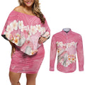 Personalised Pink Galah Australia Valentine's Day Couples Matching Off Shoulder Short Dress and Long Sleeve Button Shirt I Love You With All My Heart - Aussie Hoodie