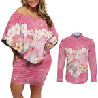 Personalised Pink Galah Australia Valentine's Day Couples Matching Off Shoulder Short Dress and Long Sleeve Button Shirt I Love You With All My Heart - Aussie Hoodie
