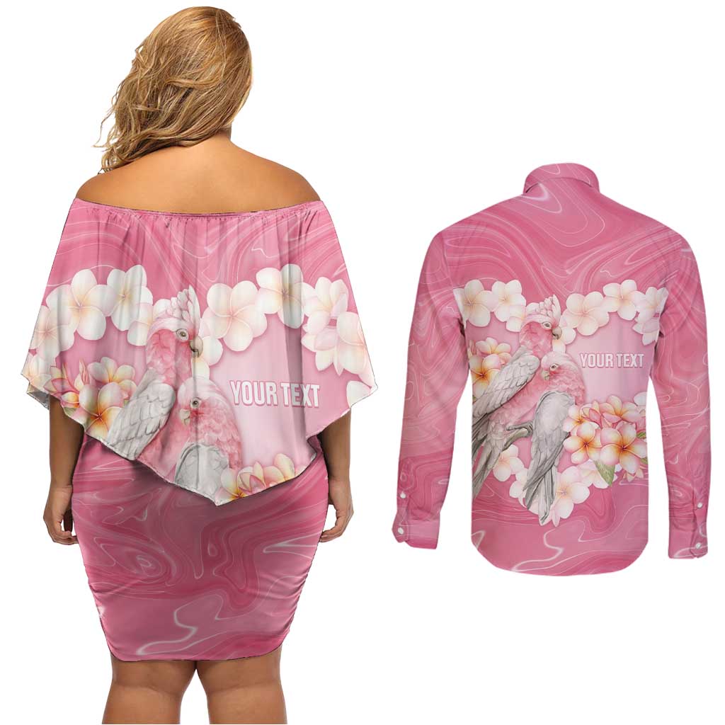 Personalised Pink Galah Australia Valentine's Day Couples Matching Off Shoulder Short Dress and Long Sleeve Button Shirt I Love You With All My Heart - Aussie Hoodie