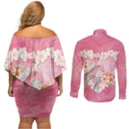 Personalised Pink Galah Australia Valentine's Day Couples Matching Off Shoulder Short Dress and Long Sleeve Button Shirt I Love You With All My Heart - Aussie Hoodie