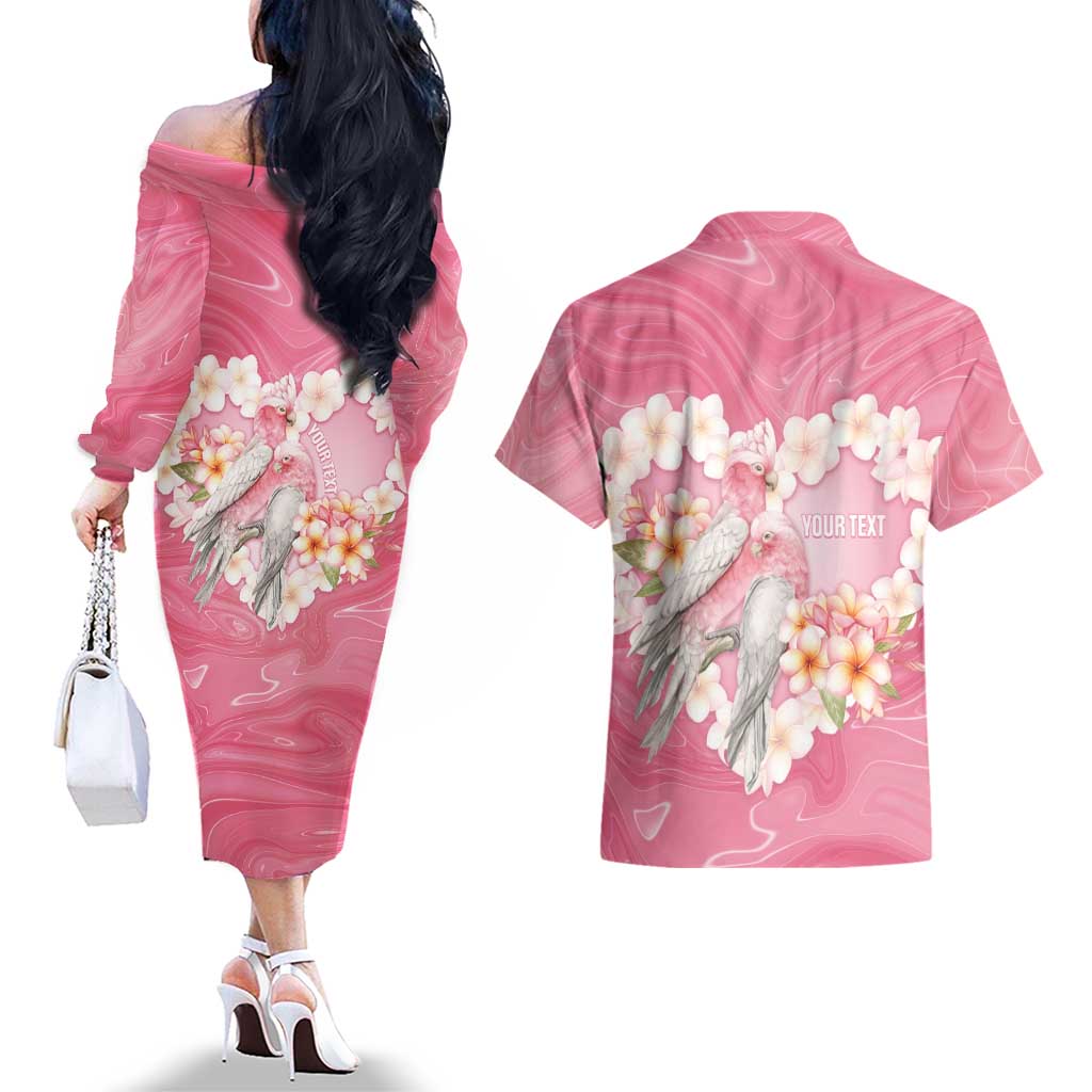 Personalised Pink Galah Australia Valentine's Day Couples Matching Off The Shoulder Long Sleeve Dress and Hawaiian Shirt I Love You With All My Heart - Aussie Hoodie