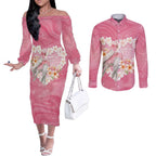 Personalised Pink Galah Australia Valentine's Day Couples Matching Off The Shoulder Long Sleeve Dress and Long Sleeve Button Shirt I Love You With All My Heart - Aussie Hoodie