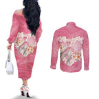 Personalised Pink Galah Australia Valentine's Day Couples Matching Off The Shoulder Long Sleeve Dress and Long Sleeve Button Shirt I Love You With All My Heart - Aussie Hoodie