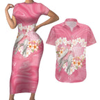 Personalised Pink Galah Australia Valentine's Day Couples Matching Short Sleeve Bodycon Dress and Hawaiian Shirt I Love You With All My Heart - Aussie Hoodie
