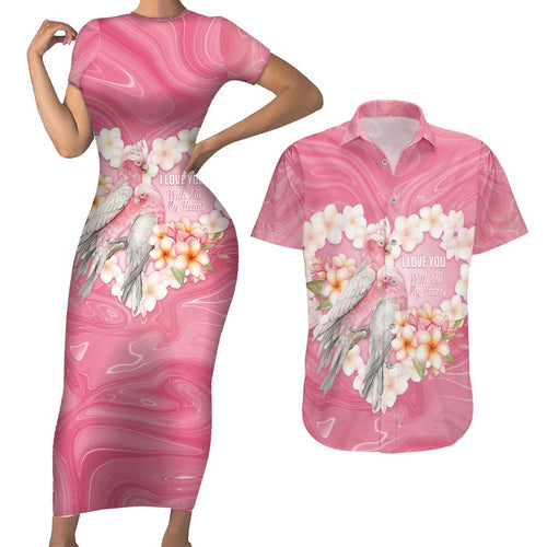 Personalised Pink Galah Australia Valentine's Day Couples Matching Short Sleeve Bodycon Dress and Hawaiian Shirt I Love You With All My Heart - Aussie Hoodie