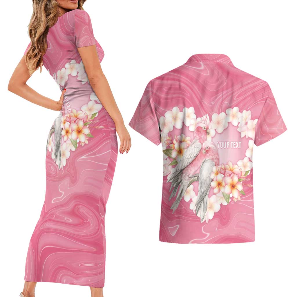 Personalised Pink Galah Australia Valentine's Day Couples Matching Short Sleeve Bodycon Dress and Hawaiian Shirt I Love You With All My Heart - Aussie Hoodie