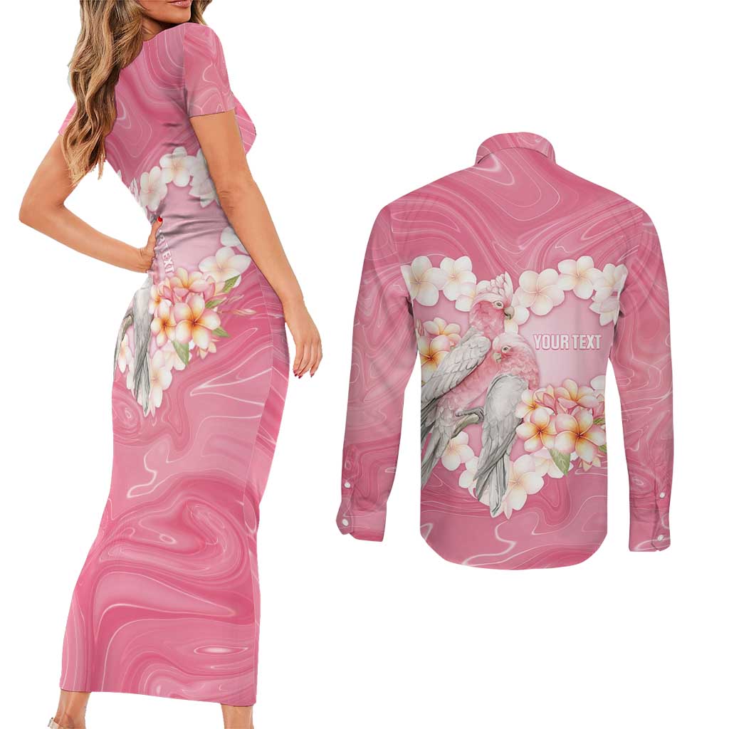 Personalised Pink Galah Australia Valentine's Day Couples Matching Short Sleeve Bodycon Dress and Long Sleeve Button Shirt I Love You With All My Heart - Aussie Hoodie