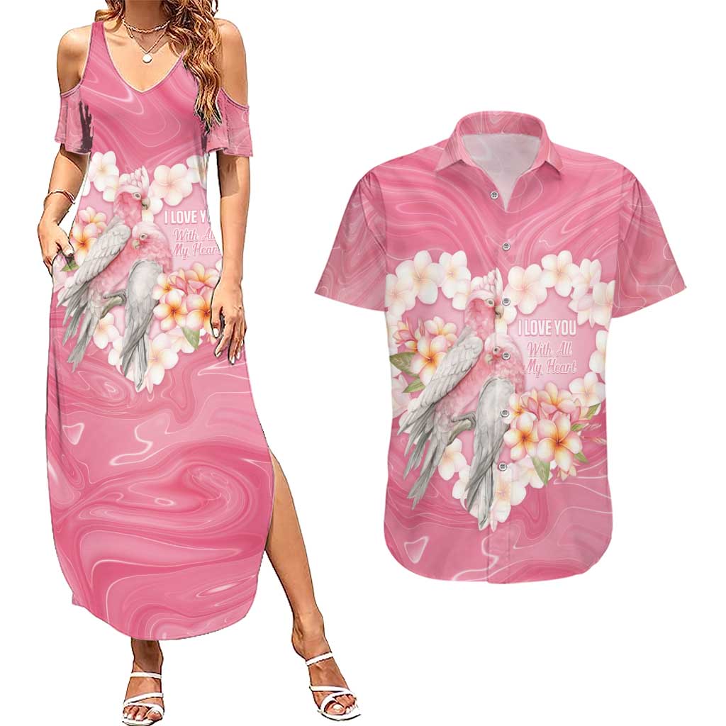 Personalised Pink Galah Australia Valentine's Day Couples Matching Summer Maxi Dress and Hawaiian Shirt I Love You With All My Heart - Aussie Hoodie