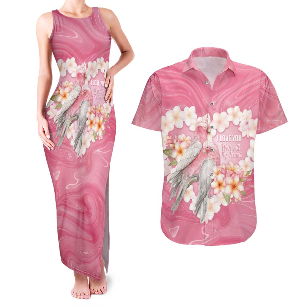 Personalised Pink Galah Australia Valentine's Day Couples Matching Tank Maxi Dress and Hawaiian Shirt I Love You With All My Heart - Aussie Hoodie