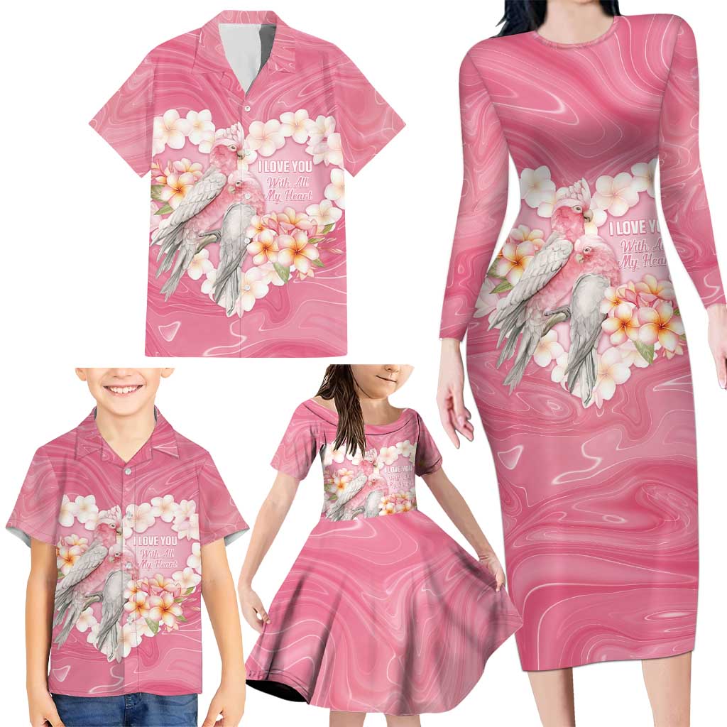Personalised Pink Galah Australia Valentine's Day Family Matching Long Sleeve Bodycon Dress and Hawaiian Shirt I Love You With All My Heart - Aussie Hoodie