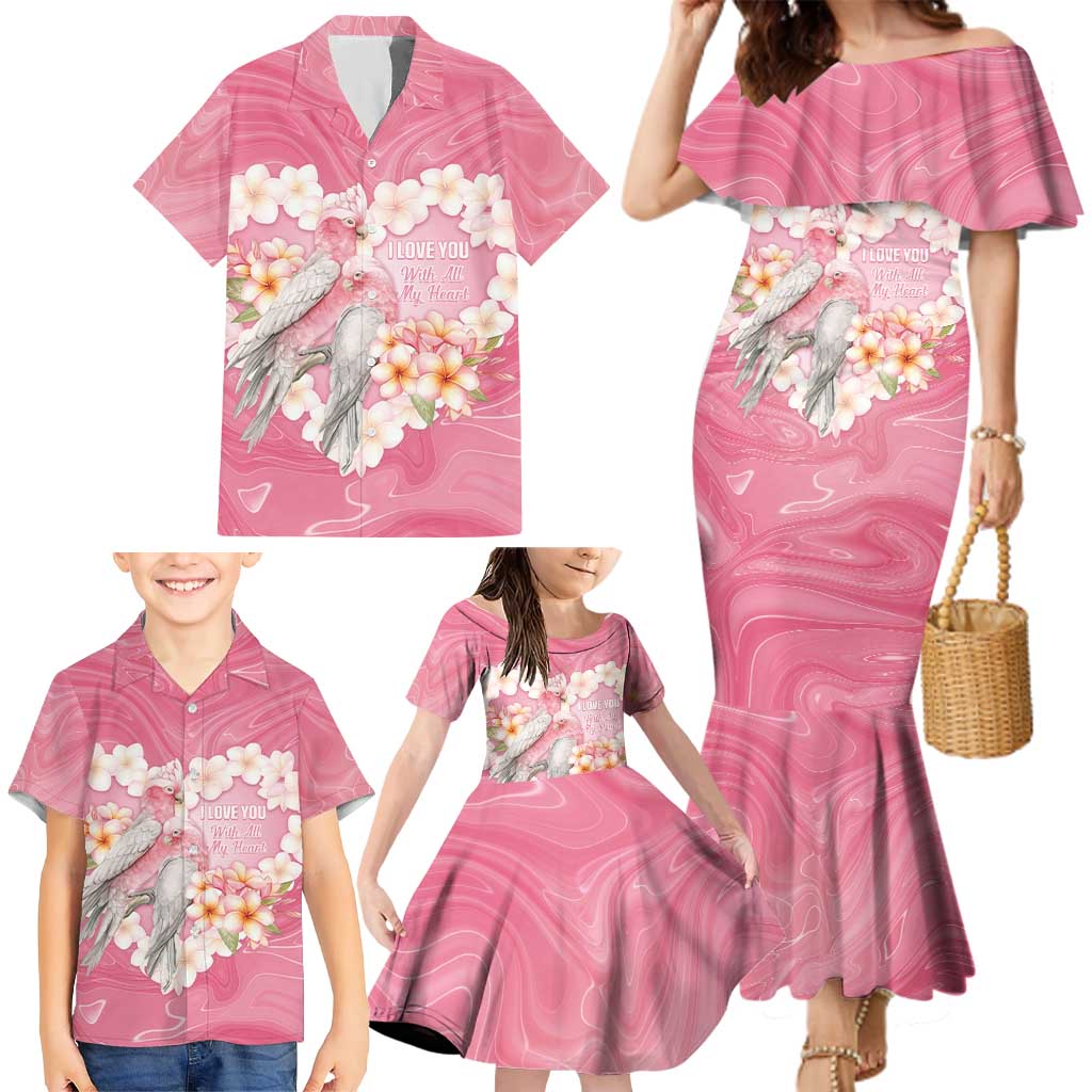 Personalised Pink Galah Australia Valentine's Day Family Matching Mermaid Dress and Hawaiian Shirt I Love You With All My Heart - Aussie Hoodie