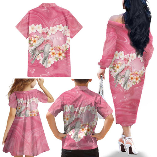 Personalised Pink Galah Australia Valentine's Day Family Matching Off The Shoulder Long Sleeve Dress and Hawaiian Shirt I Love You With All My Heart - Aussie Hoodie