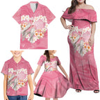 Personalised Pink Galah Australia Valentine's Day Family Matching Off Shoulder Maxi Dress and Hawaiian Shirt I Love You With All My Heart - Aussie Hoodie