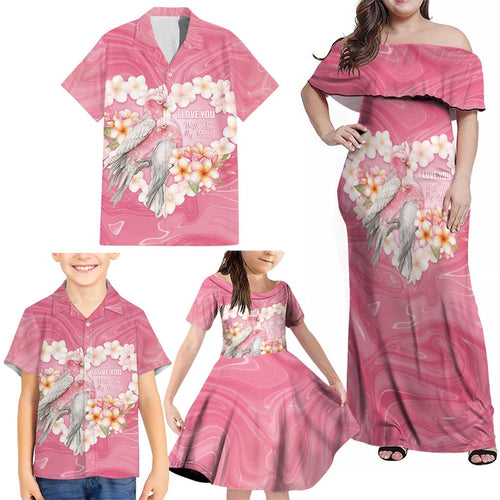 Personalised Pink Galah Australia Valentine's Day Family Matching Off Shoulder Maxi Dress and Hawaiian Shirt I Love You With All My Heart - Aussie Hoodie