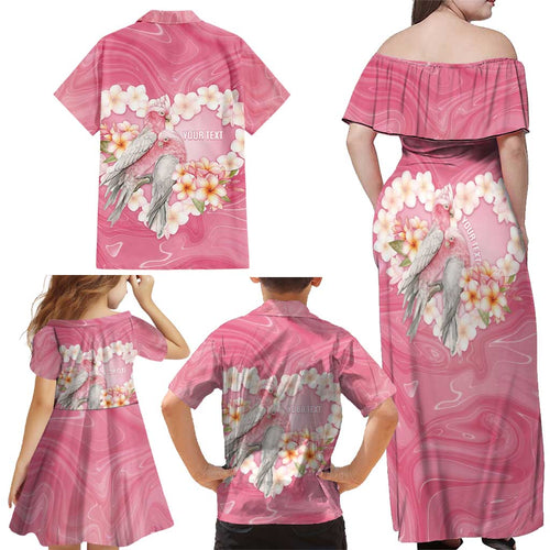 Personalised Pink Galah Australia Valentine's Day Family Matching Off Shoulder Maxi Dress and Hawaiian Shirt I Love You With All My Heart - Aussie Hoodie