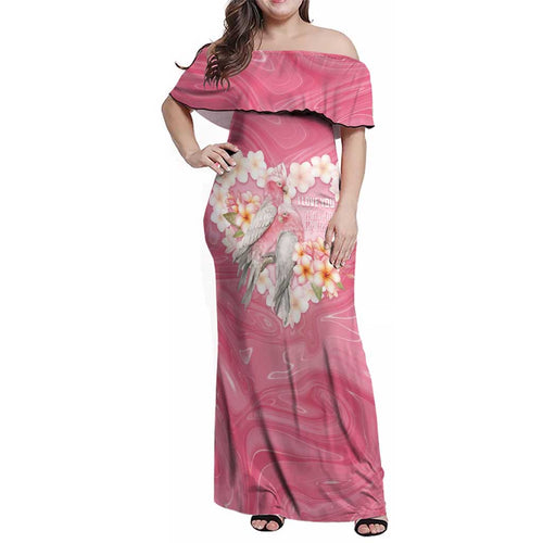 Personalised Pink Galah Australia Valentine's Day Family Matching Off Shoulder Maxi Dress and Hawaiian Shirt I Love You With All My Heart - Aussie Hoodie
