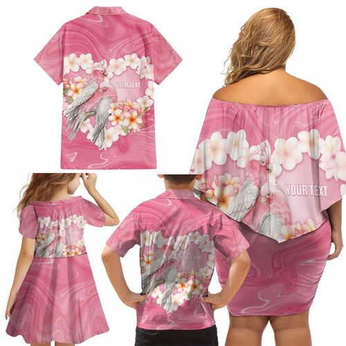 Personalised Pink Galah Australia Valentine's Day Family Matching Off Shoulder Short Dress and Hawaiian Shirt I Love You With All My Heart - Aussie Hoodie