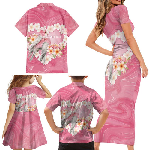 Personalised Pink Galah Australia Valentine's Day Family Matching Short Sleeve Bodycon Dress and Hawaiian Shirt I Love You With All My Heart - Aussie Hoodie