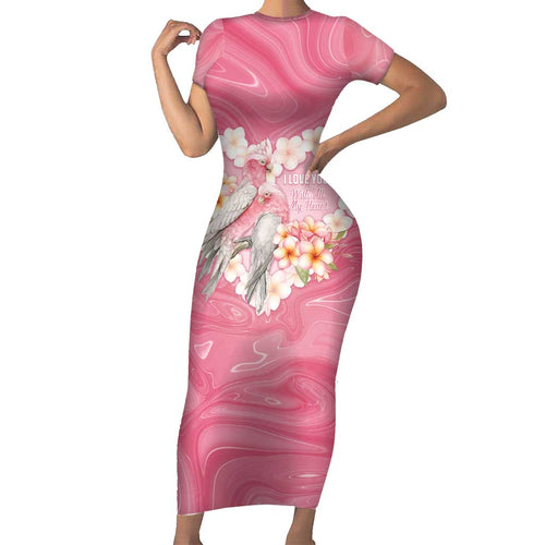 Personalised Pink Galah Australia Valentine's Day Family Matching Short Sleeve Bodycon Dress and Hawaiian Shirt I Love You With All My Heart - Aussie Hoodie