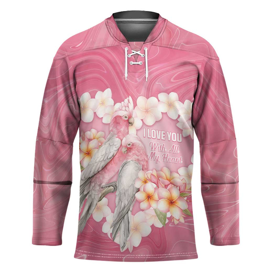 Personalised Pink Galah Australia Valentine's Day Hockey Jersey I Love You With All My Heart - Aussie Hoodie