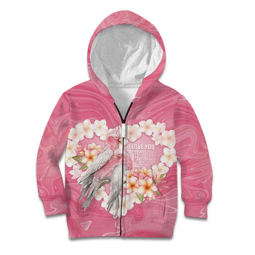 Personalised Pink Galah Australia Valentine's Day Kid Hoodie I Love You With All My Heart - Aussie Hoodie