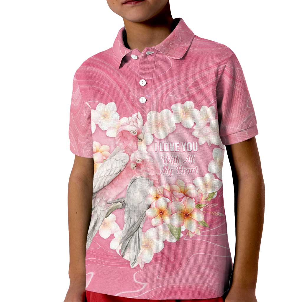 Personalised Pink Galah Australia Valentine's Day Kid Polo Shirt I Love You With All My Heart - Aussie Hoodie
