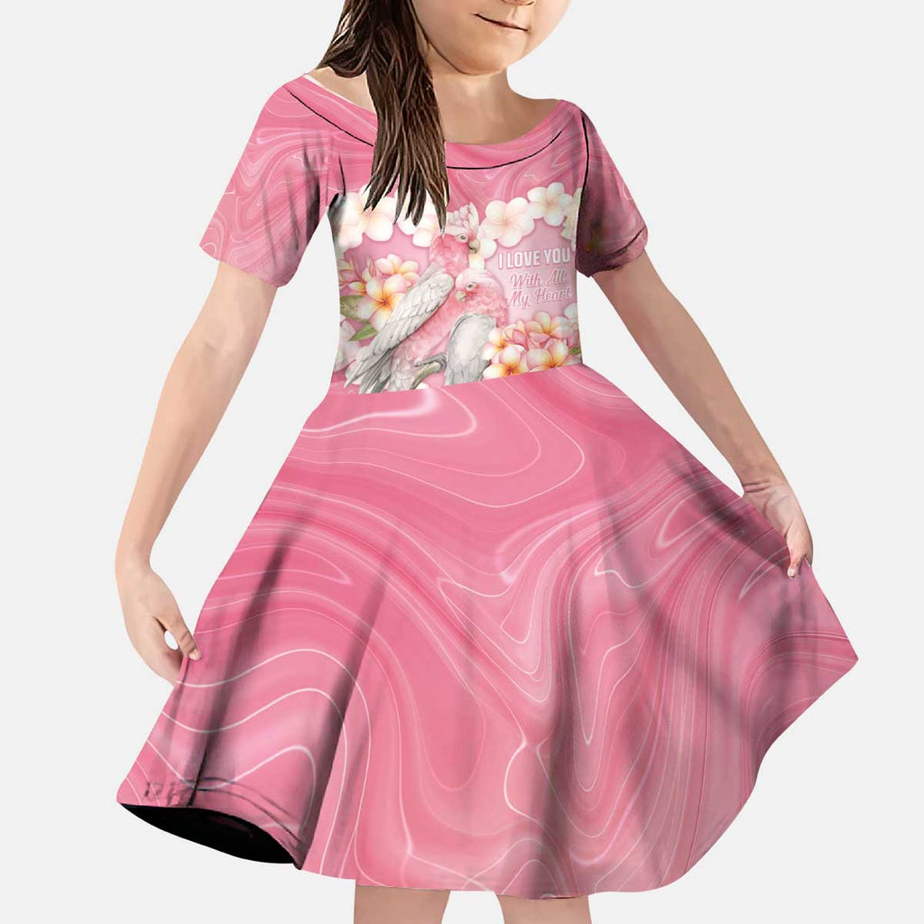 Personalised Pink Galah Australia Valentine's Day Kid Short Sleeve Dress I Love You With All My Heart - Aussie Hoodie