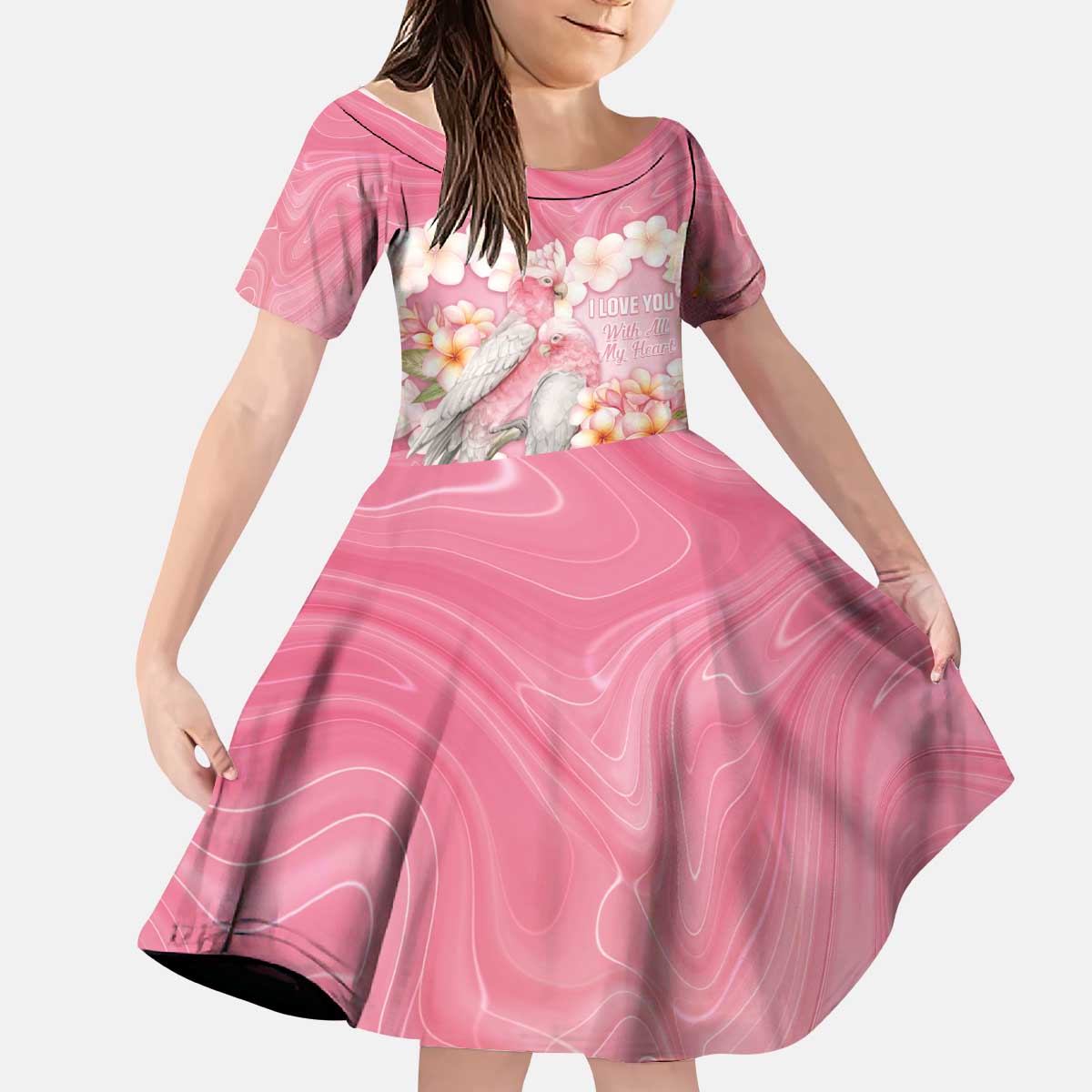 Personalised Pink Galah Australia Valentine's Day Kid Short Sleeve Dress I Love You With All My Heart - Aussie Hoodie