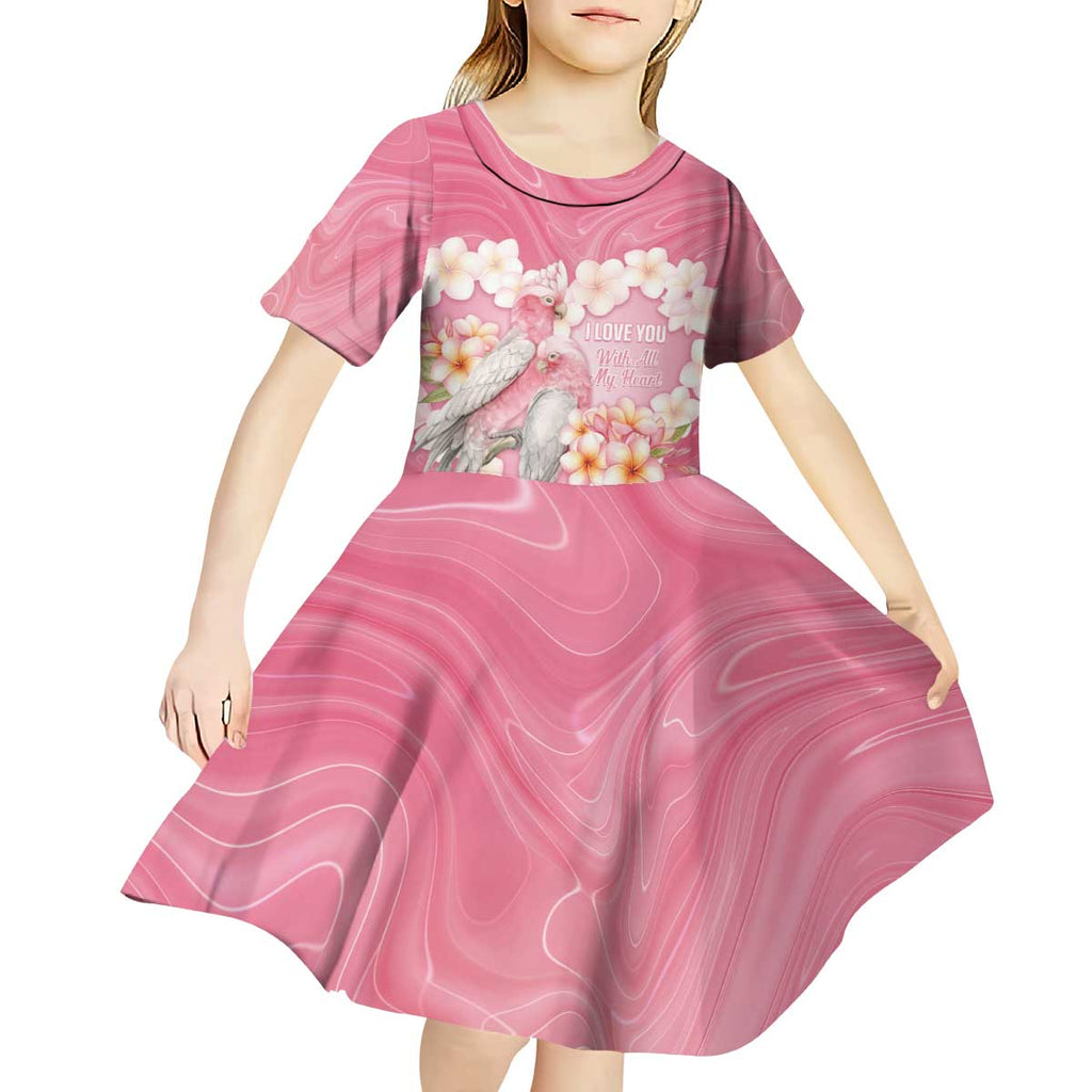 Personalised Pink Galah Australia Valentine's Day Kid Short Sleeve Dress I Love You With All My Heart - Aussie Hoodie