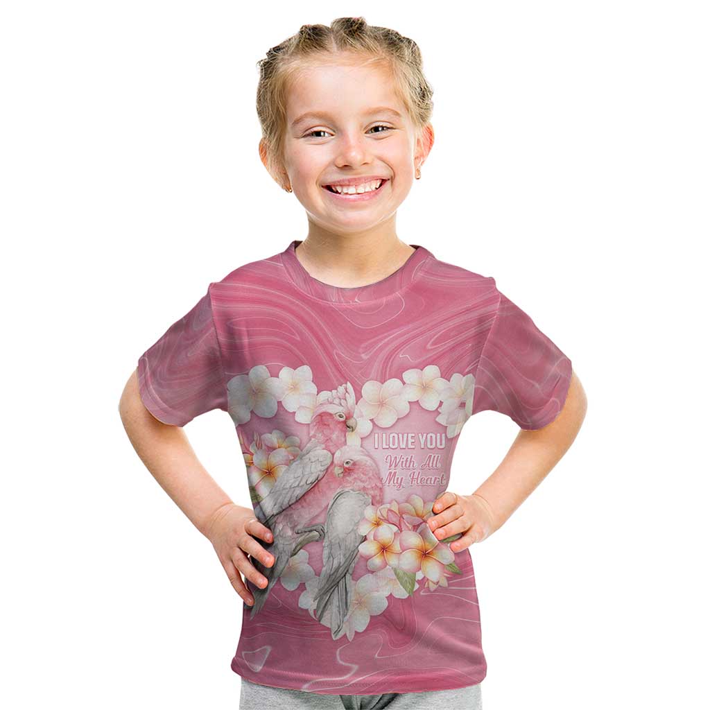Personalised Pink Galah Australia Valentine's Day Kid T Shirt I Love You With All My Heart - Aussie Hoodie