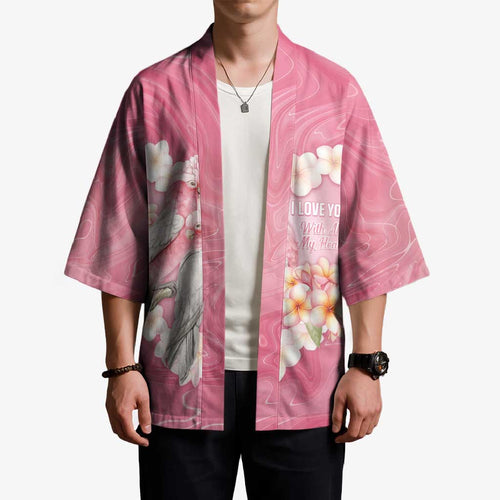 Personalised Pink Galah Australia Valentine's Day Kimono I Love You With All My Heart - Aussie Hoodie