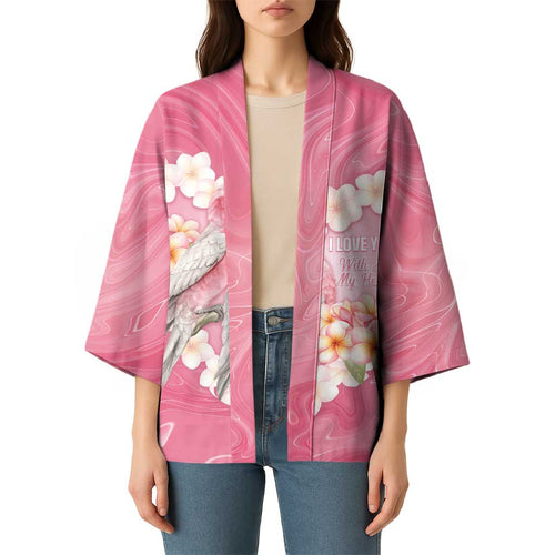 Personalised Pink Galah Australia Valentine's Day Kimono I Love You With All My Heart - Aussie Hoodie