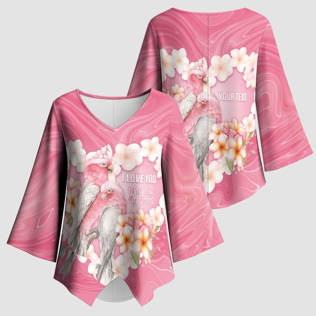 Personalised Pink Galah Australia Valentine's Day Kimono Sleeve Blouse I Love You With All My Heart - Aussie Hoodie