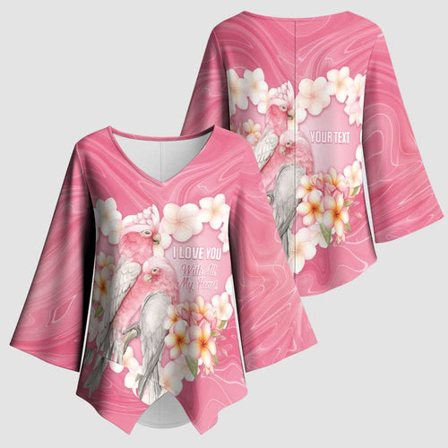 Personalised Pink Galah Australia Valentine's Day Kimono Sleeve Blouse I Love You With All My Heart - Aussie Hoodie