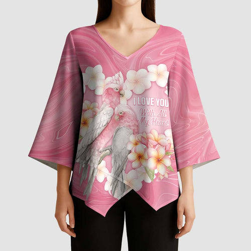 Personalised Pink Galah Australia Valentine's Day Kimono Sleeve Blouse I Love You With All My Heart - Aussie Hoodie