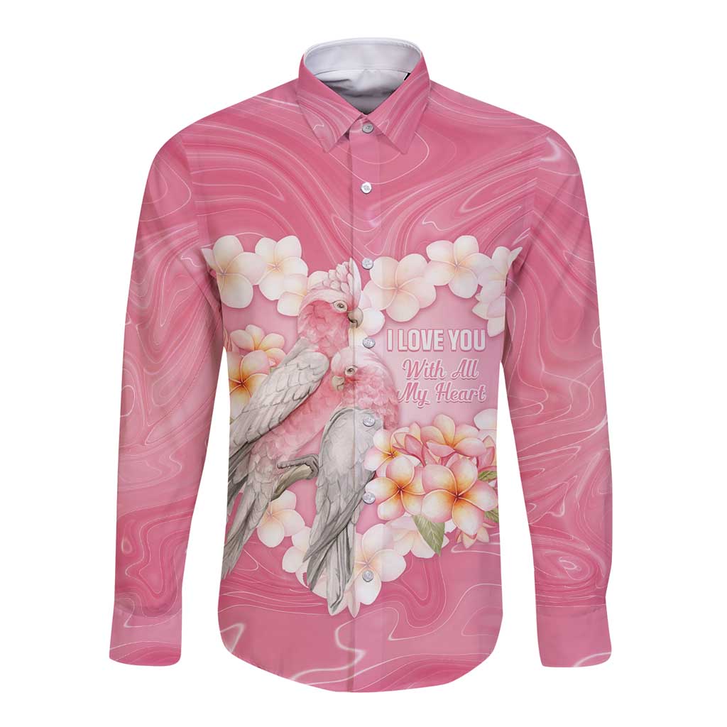 Personalised Pink Galah Australia Valentine's Day Long Sleeve Button Shirt I Love You With All My Heart - Aussie Hoodie