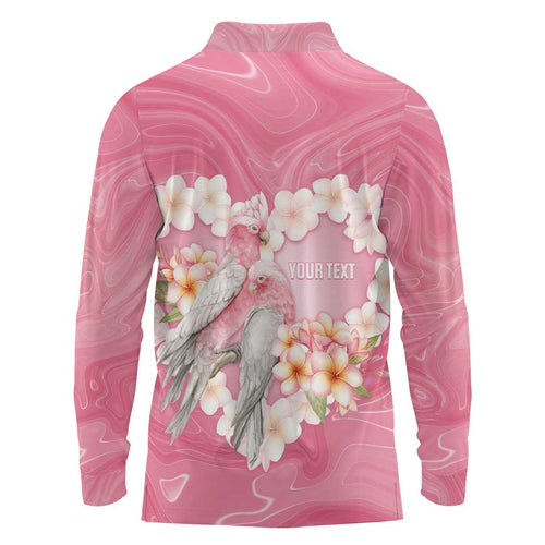 Personalised Pink Galah Australia Valentine's Day Long Sleeve Polo Shirt I Love You With All My Heart - Aussie Hoodie