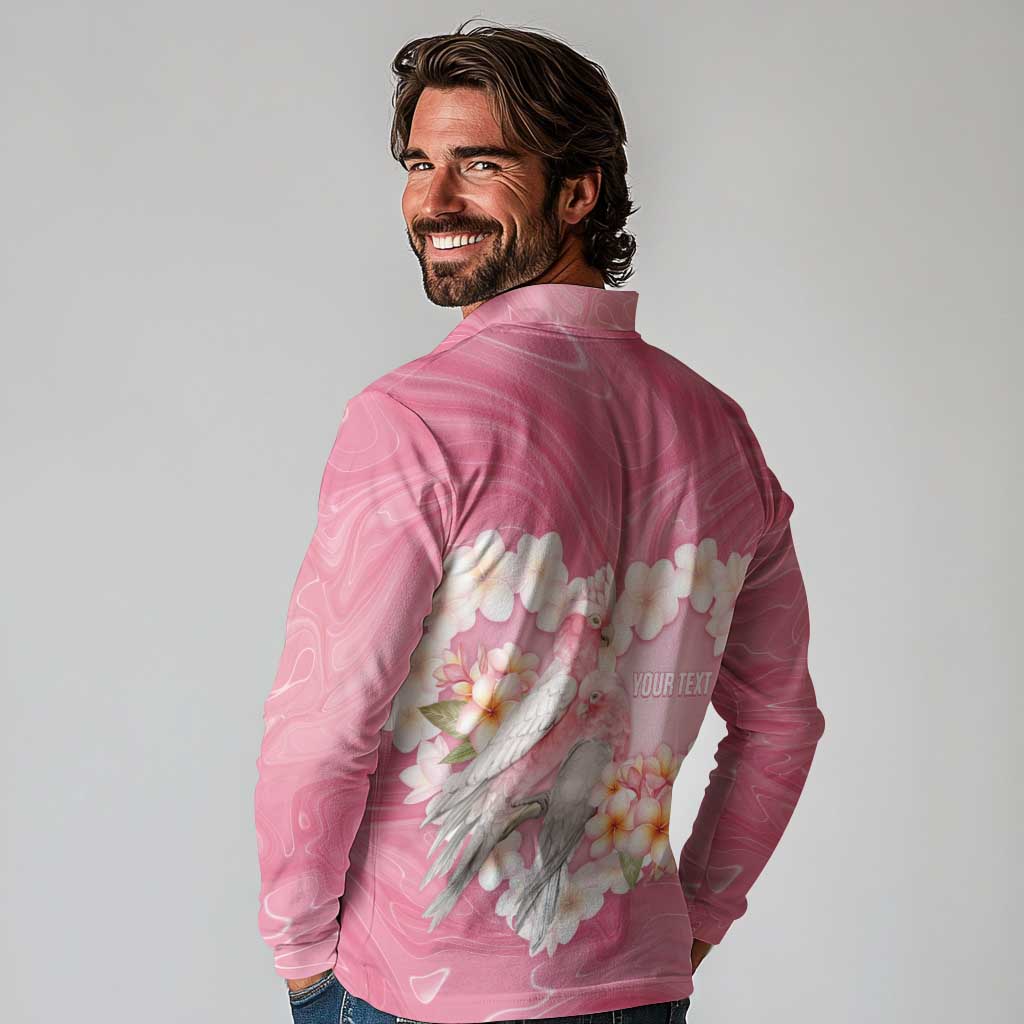 Personalised Pink Galah Australia Valentine's Day Long Sleeve Polo Shirt I Love You With All My Heart - Aussie Hoodie