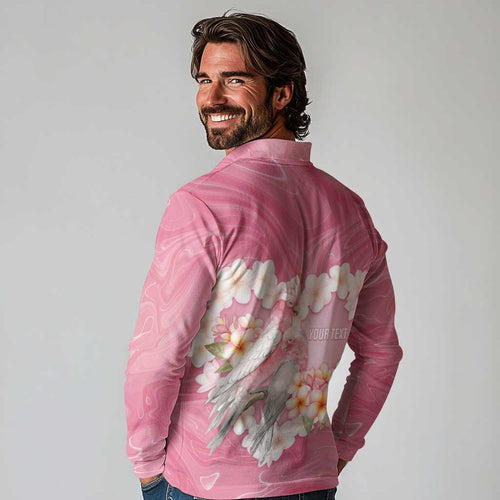 Personalised Pink Galah Australia Valentine's Day Long Sleeve Polo Shirt I Love You With All My Heart - Aussie Hoodie