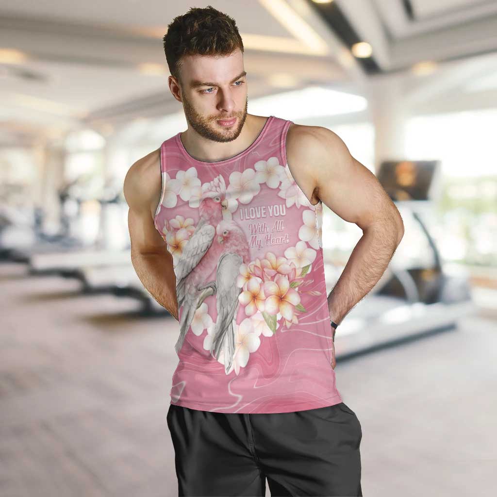 Personalised Pink Galah Australia Valentine's Day Men Tank Top I Love You With All My Heart - Aussie Hoodie