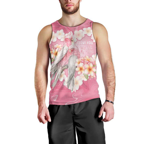 Personalised Pink Galah Australia Valentine's Day Men Tank Top I Love You With All My Heart - Aussie Hoodie