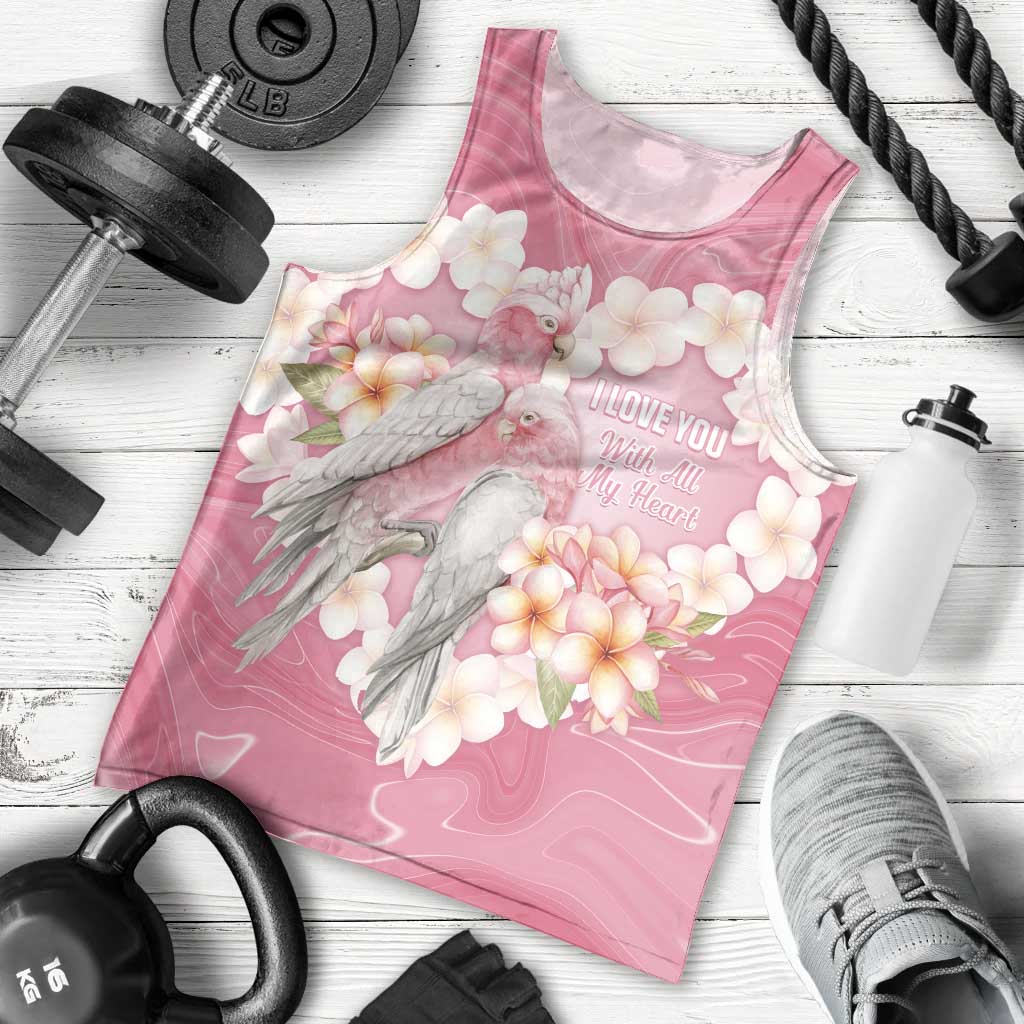 Personalised Pink Galah Australia Valentine's Day Men Tank Top I Love You With All My Heart - Aussie Hoodie