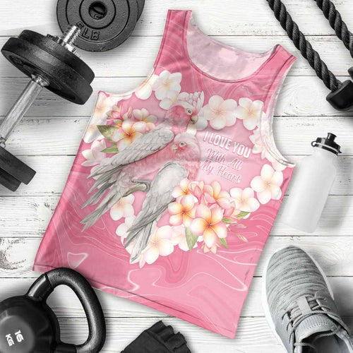 Personalised Pink Galah Australia Valentine's Day Men Tank Top I Love You With All My Heart - Aussie Hoodie
