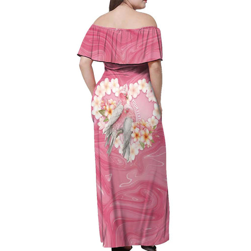 Personalised Pink Galah Australia Valentine's Day Off Shoulder Maxi Dress I Love You With All My Heart - Aussie Hoodie