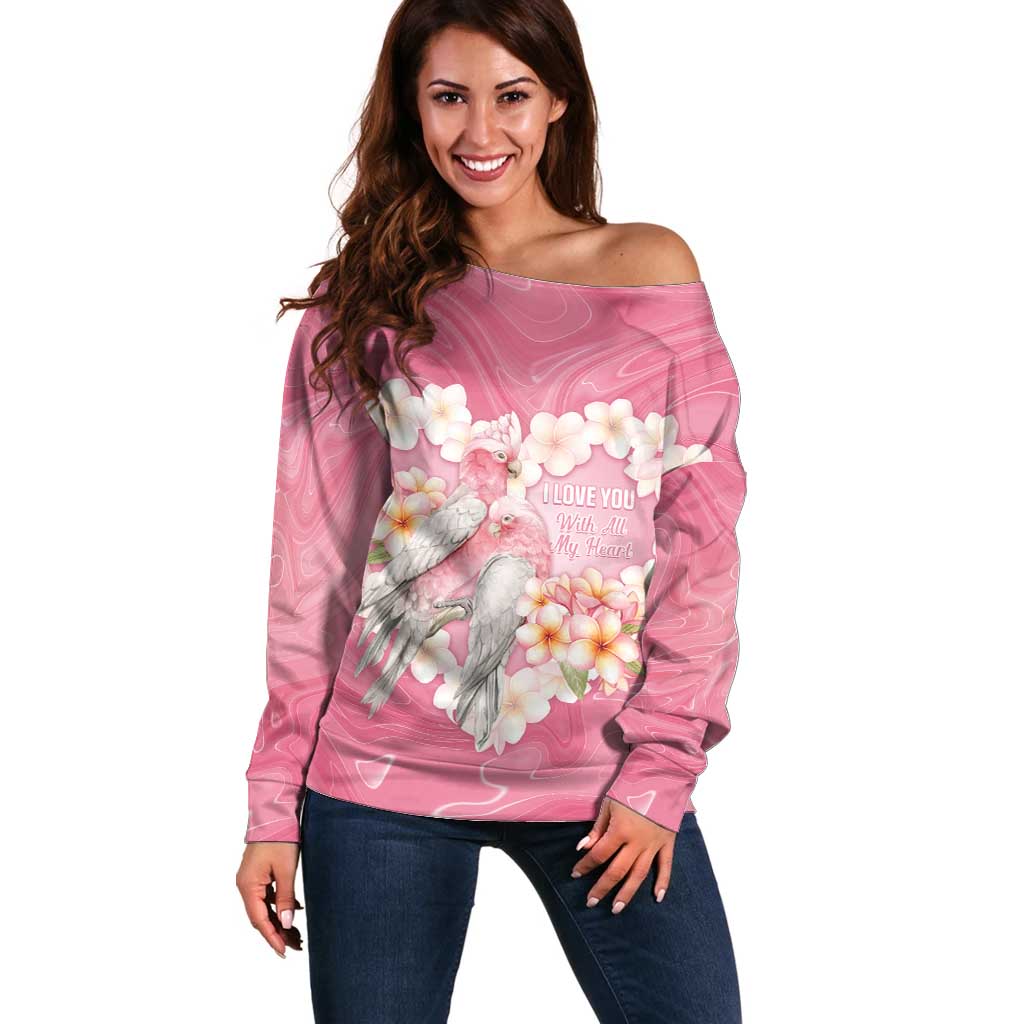 Personalised Pink Galah Australia Valentine's Day Off Shoulder Sweater I Love You With All My Heart - Aussie Hoodie