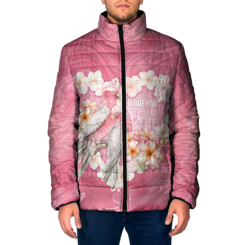 Personalised Pink Galah Australia Valentine's Day Padded Jacket I Love You With All My Heart - Aussie Hoodie