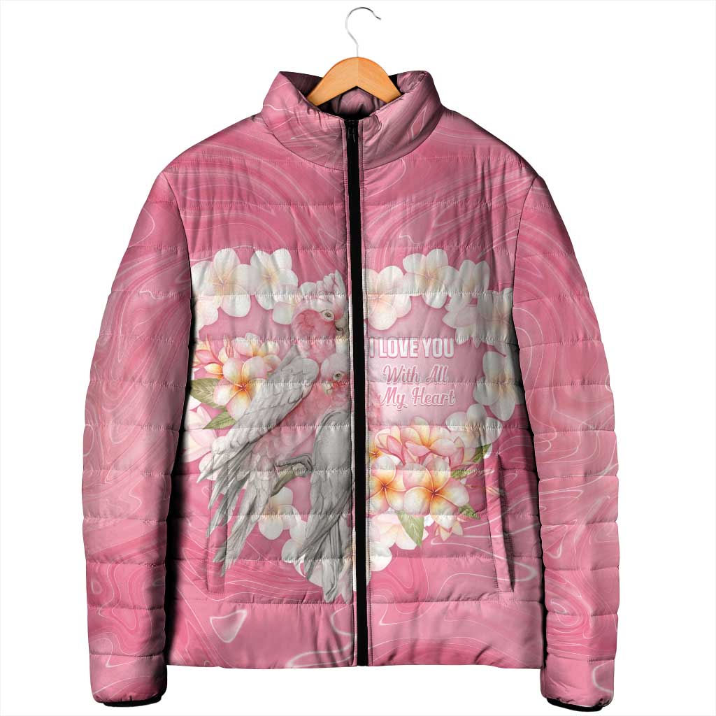 Personalised Pink Galah Australia Valentine's Day Padded Jacket I Love You With All My Heart - Aussie Hoodie