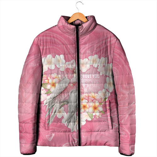 Personalised Pink Galah Australia Valentine's Day Padded Jacket I Love You With All My Heart - Aussie Hoodie