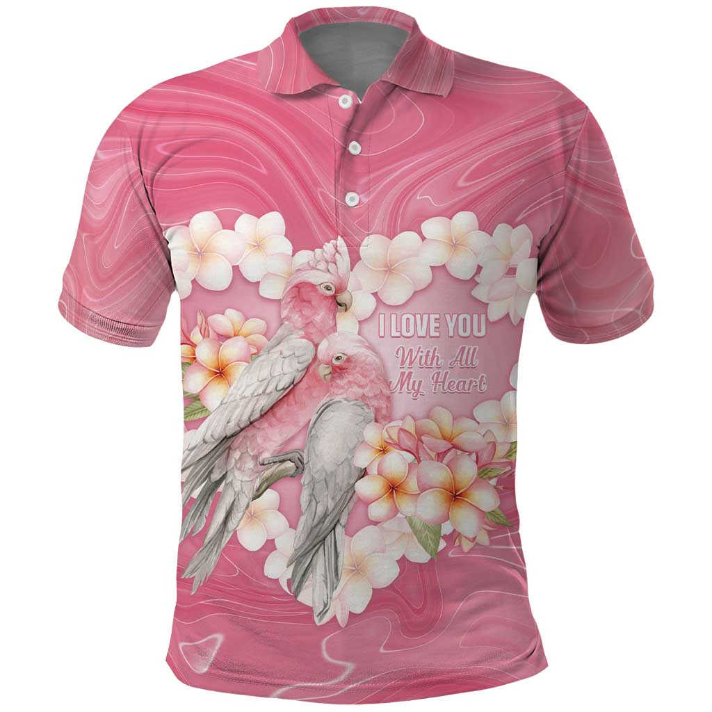 Personalised Pink Galah Australia Valentine's Day Polo Shirt I Love You With All My Heart - Aussie Hoodie