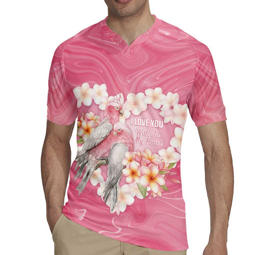 Personalised Pink Galah Australia Valentine's Day Rugby Jersey I Love You With All My Heart - Aussie Hoodie